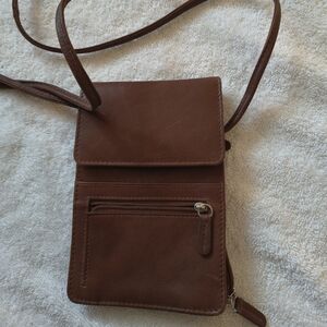 Brown Genuine Leather RFID Crossbody Wallet